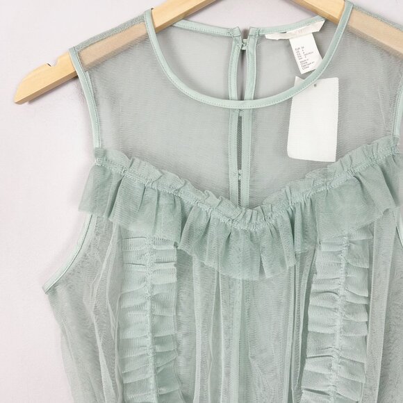 NEW H&M Sheer Mesh Top Mint Green Fairy Whimsical Ruffles Size 4 Women's - Picture 2 of 4